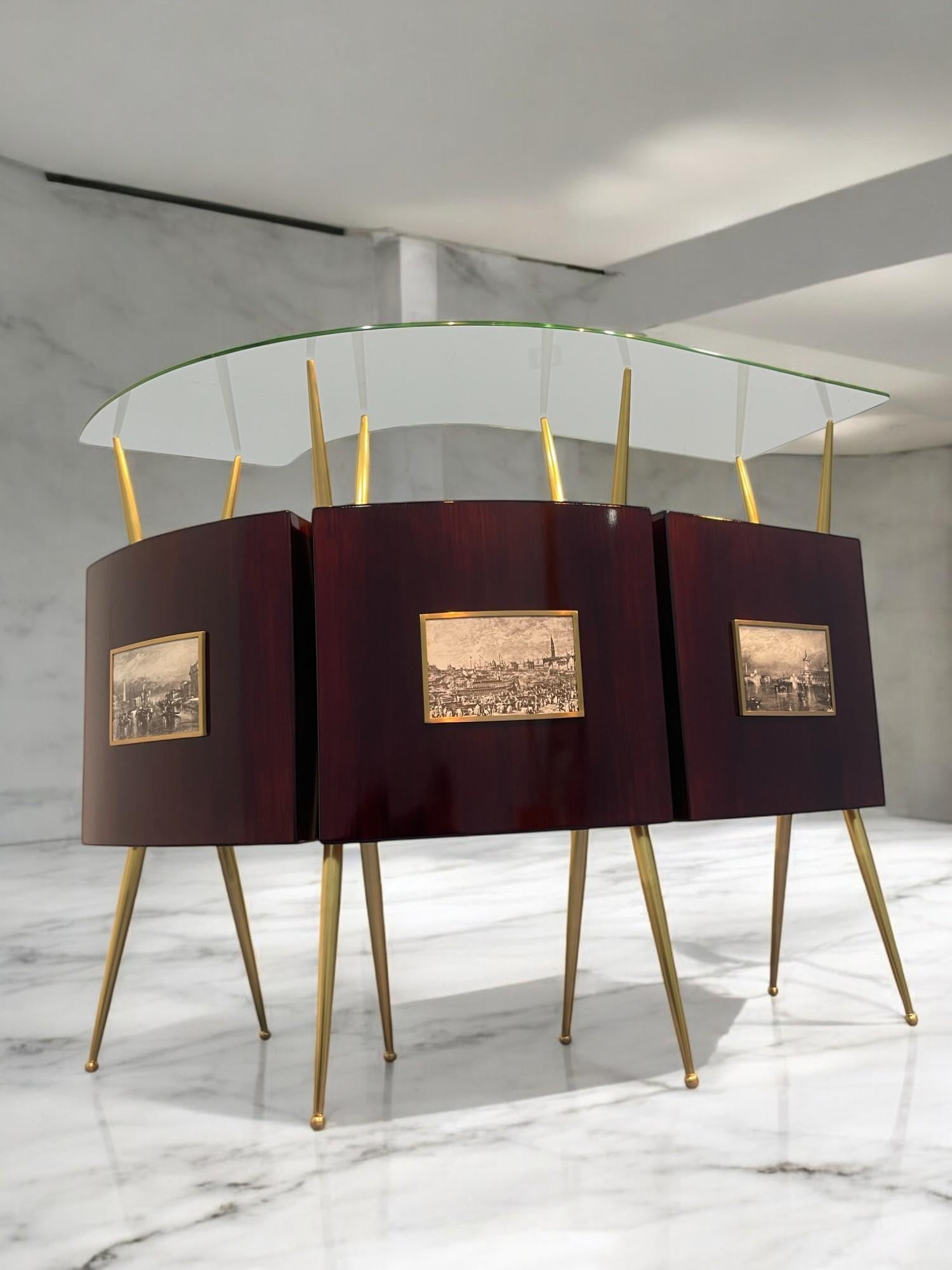 Set da cocktail bar con mobile in stile Gio Ponti, 1950 in vendita 8