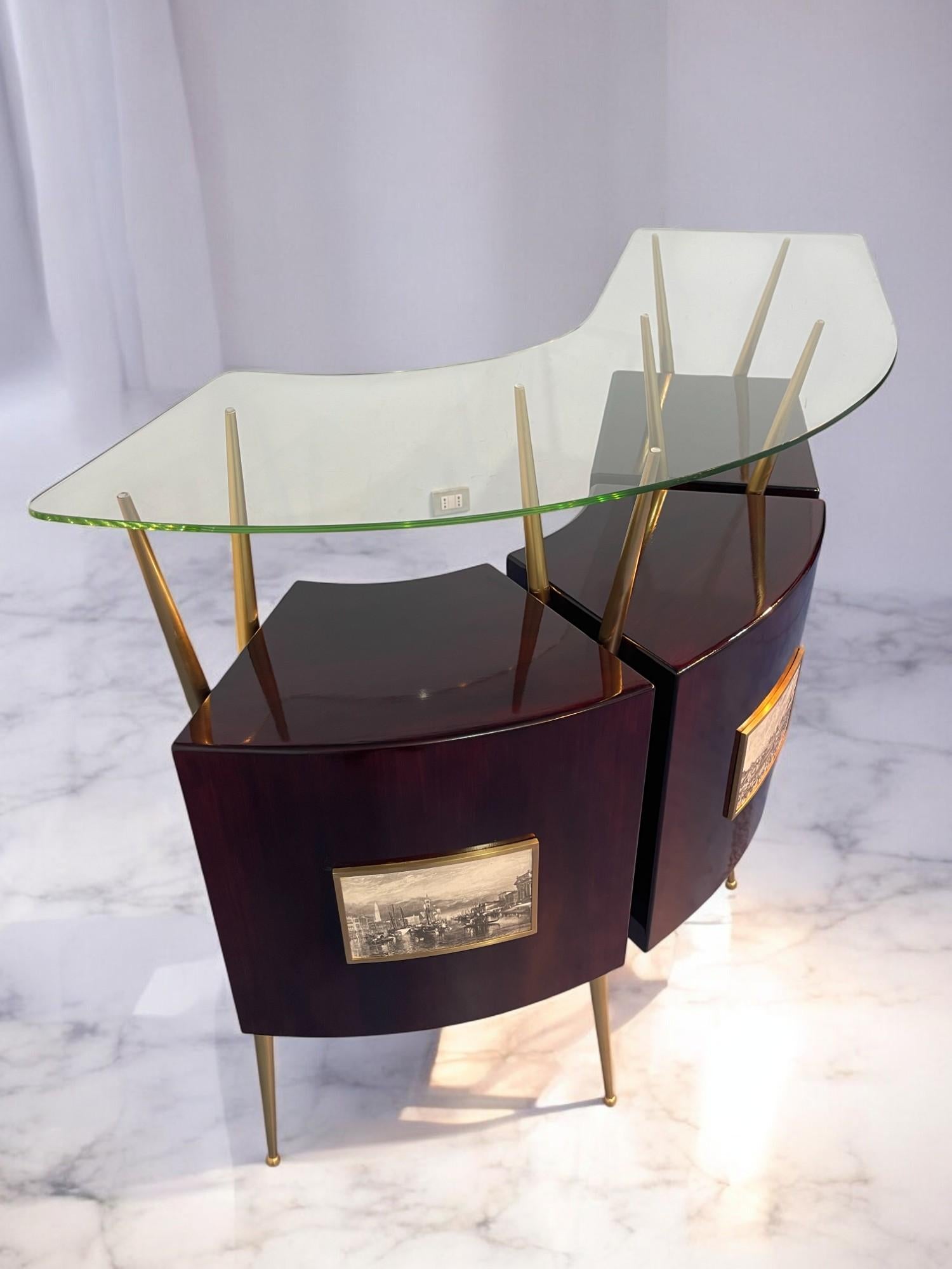 Set da cocktail bar con mobile in stile Gio Ponti, 1950 in vendita 11
