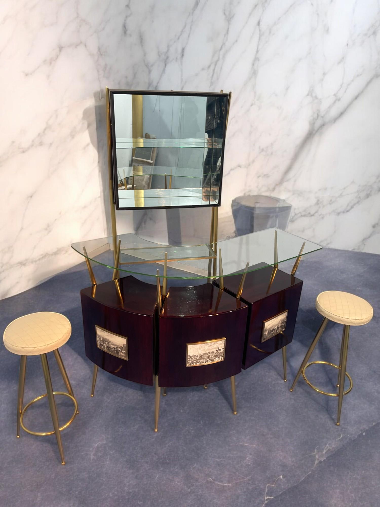 Impiallacciato Set da cocktail bar con mobile in stile Gio Ponti, 1950 in vendita