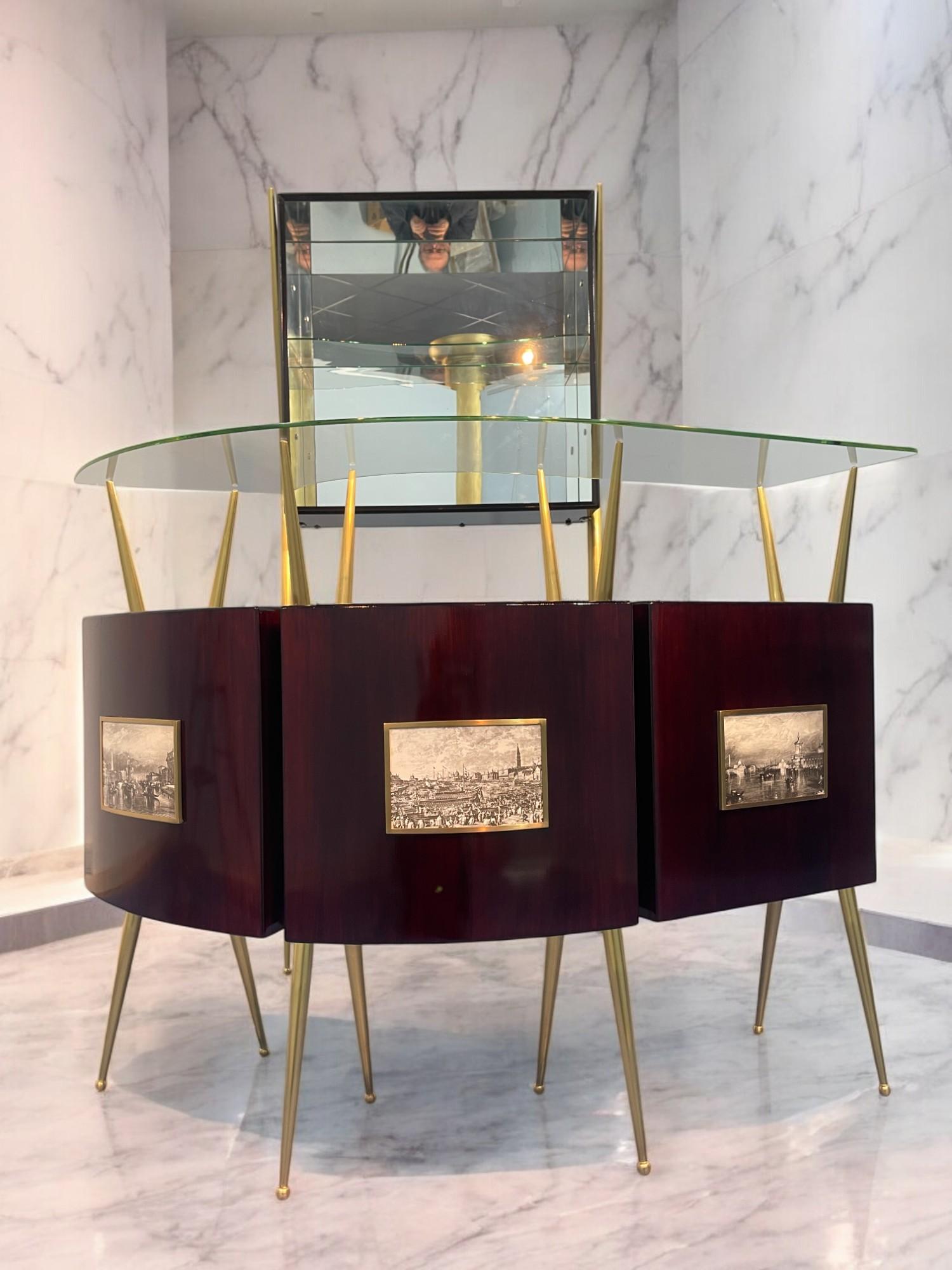 Metà XX secolo Set da cocktail bar con mobile in stile Gio Ponti, 1950 in vendita