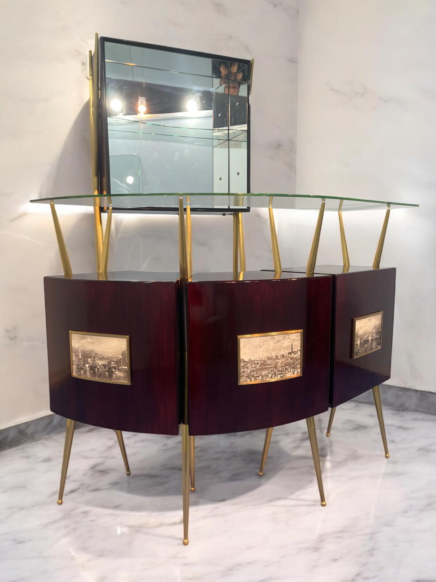 Set da cocktail bar con mobile in stile Gio Ponti, 1950 in vendita 1