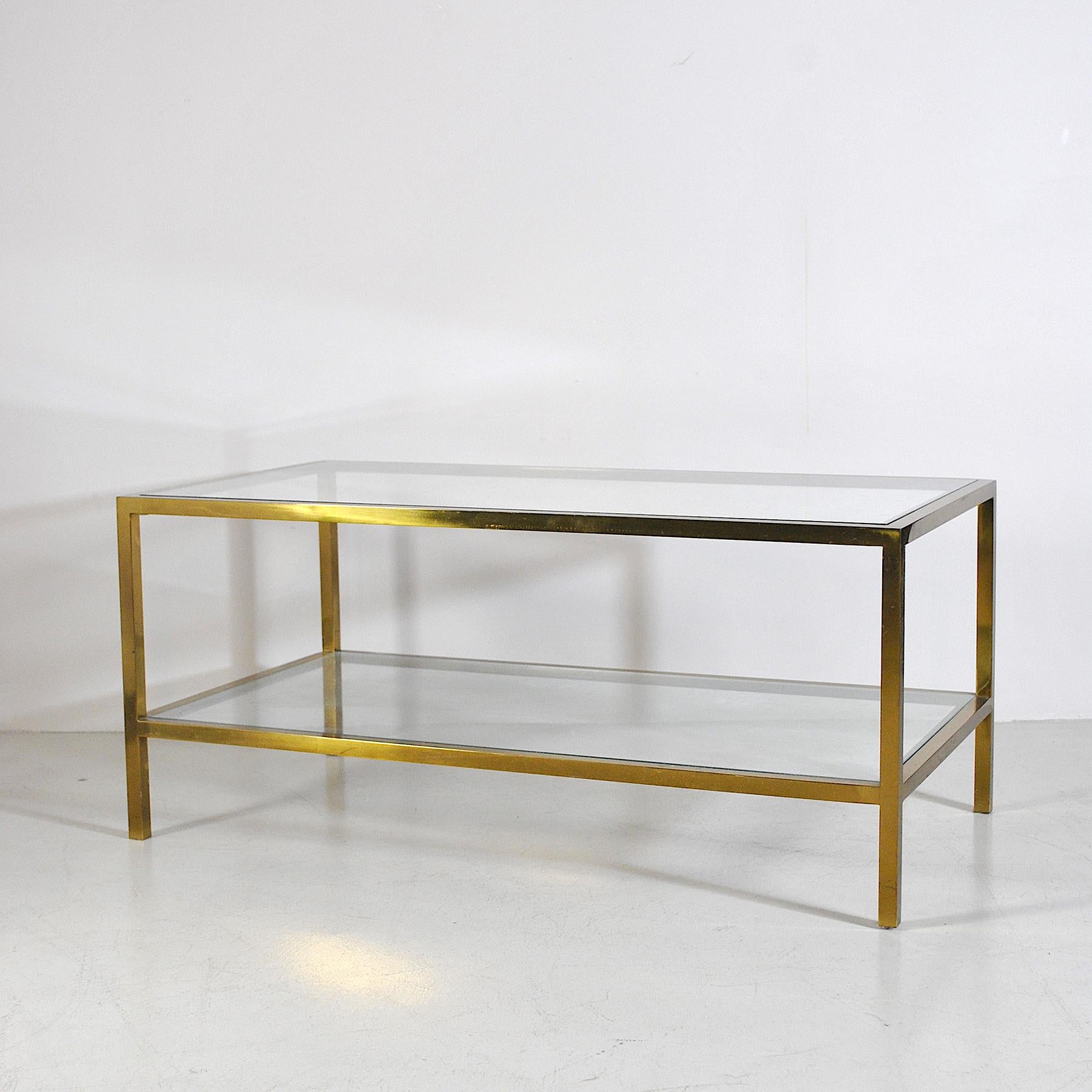 Coffee table in brass and two planes with glasses from mid-1960s.