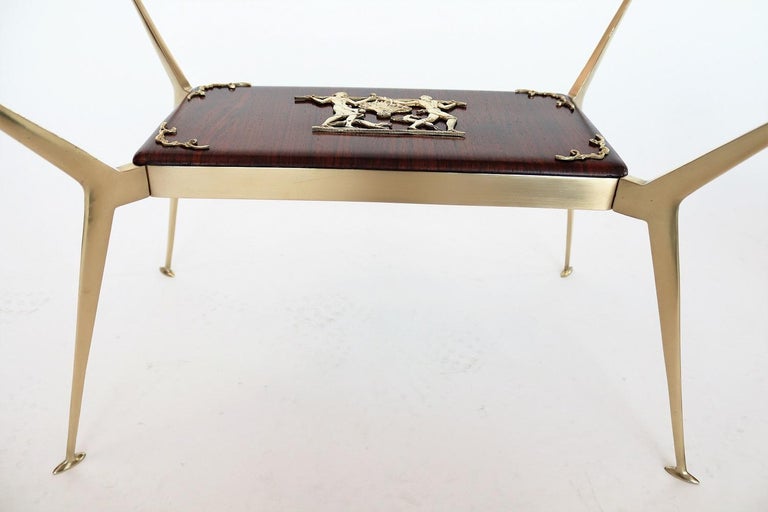 Italian Midcentury Coffee Table or Side Table with Brass and Mahogany, 1950s For Sale 5