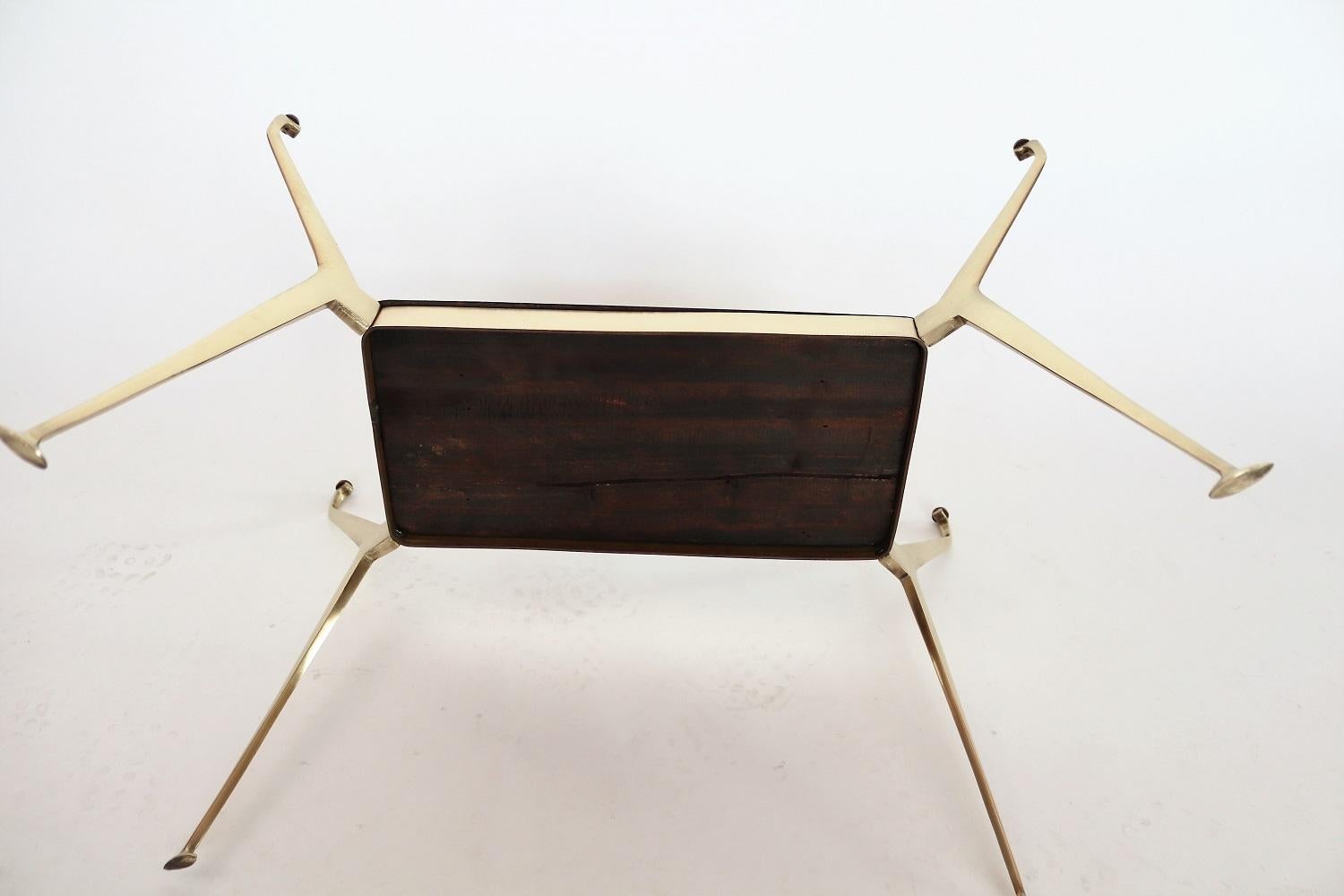 Italian Midcentury Coffee Table or Side Table with Brass and Mahogany, 1950s For Sale 8
