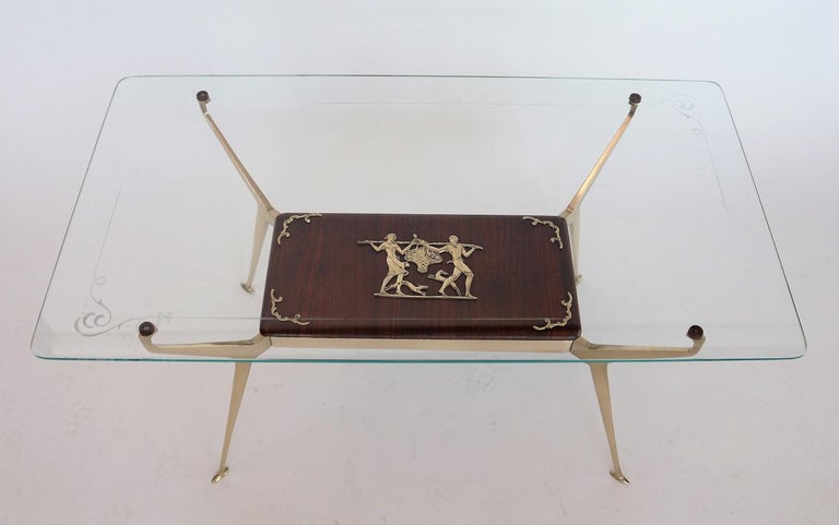 Italian Midcentury Coffee Table or Side Table with Brass and Mahogany, 1950s For Sale 11