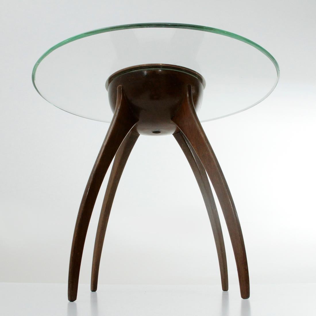 Wood Italian Midcentury Coffee Table with Copper Cup, 1940s