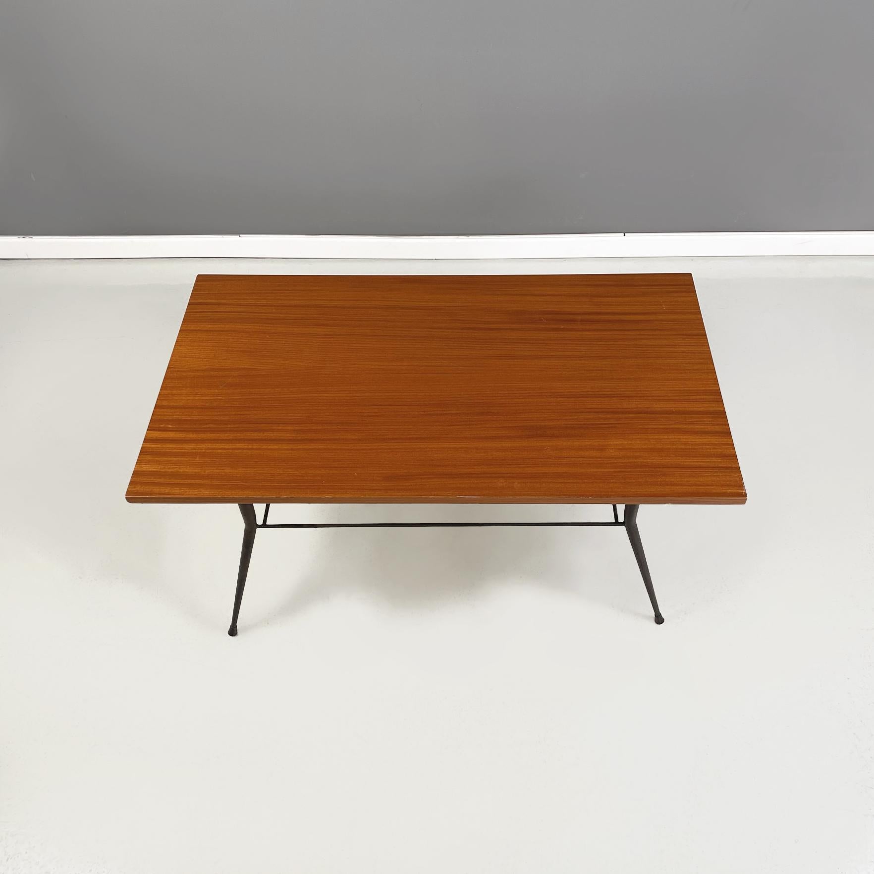 Mid-20th Century Italian mid-century Coffee table with magazine rack in wood and metal, 1960s For Sale