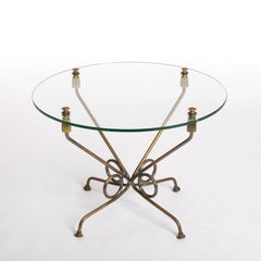 Italian Mid-Century Coffeetable Brass Plated Iron Base and Glass Top, 1950s