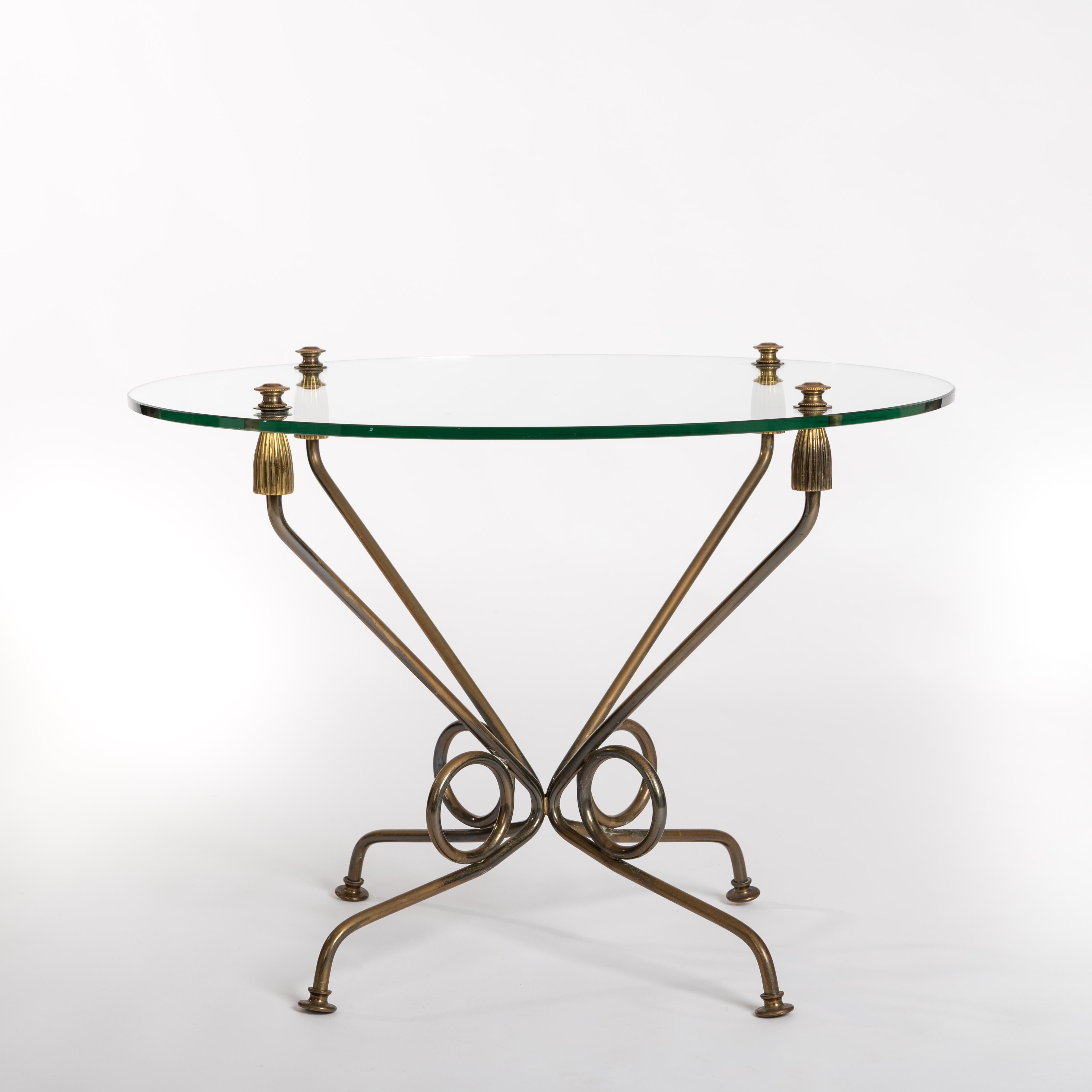 Italian Mid-Century Coffeetable Brass Plated Iron Base and Glass Top, 1950s In Good Condition For Sale In Salzburg, AT