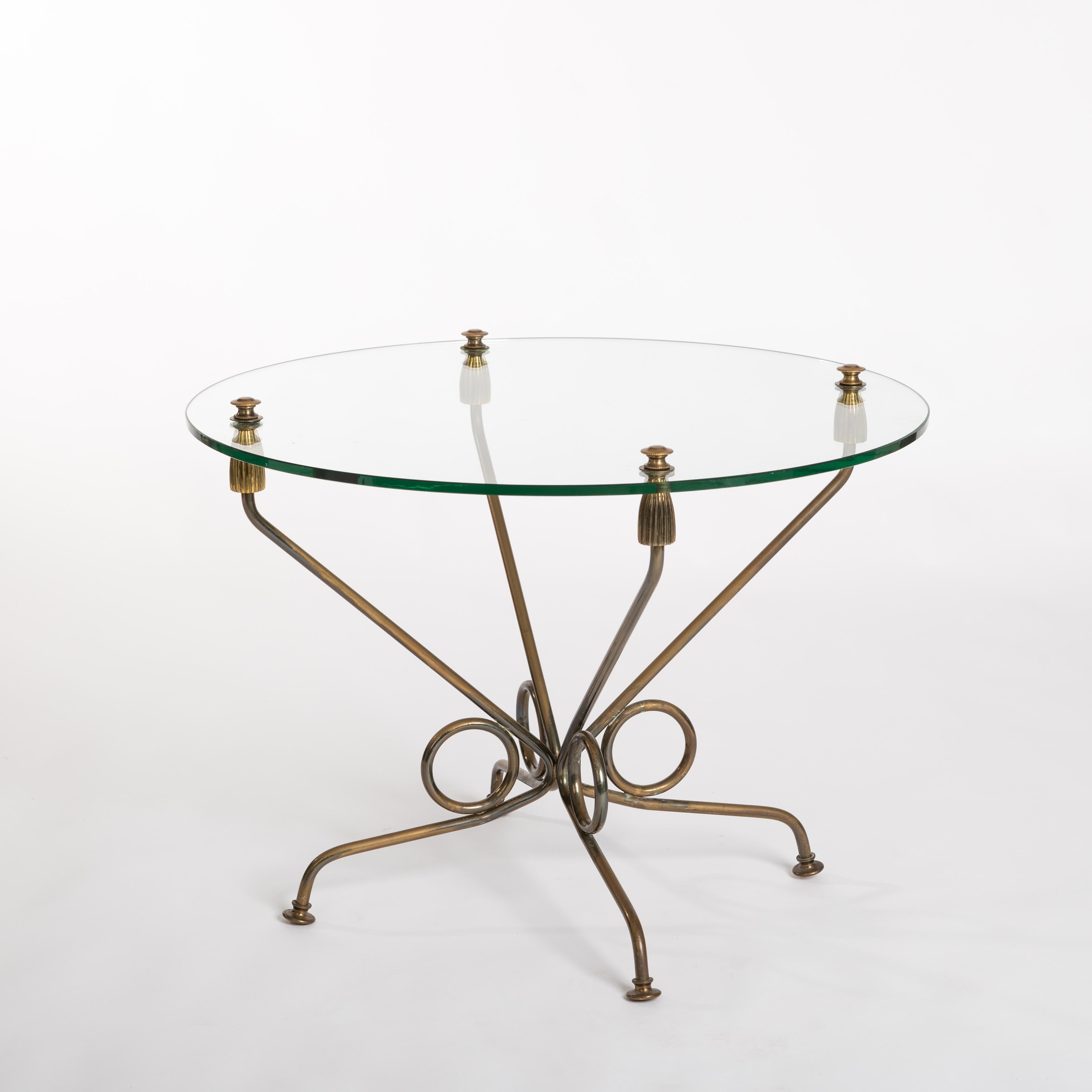 Mid-20th Century Italian Mid-Century Coffeetable Brass Plated Iron Base and Glass Top, 1950s For Sale