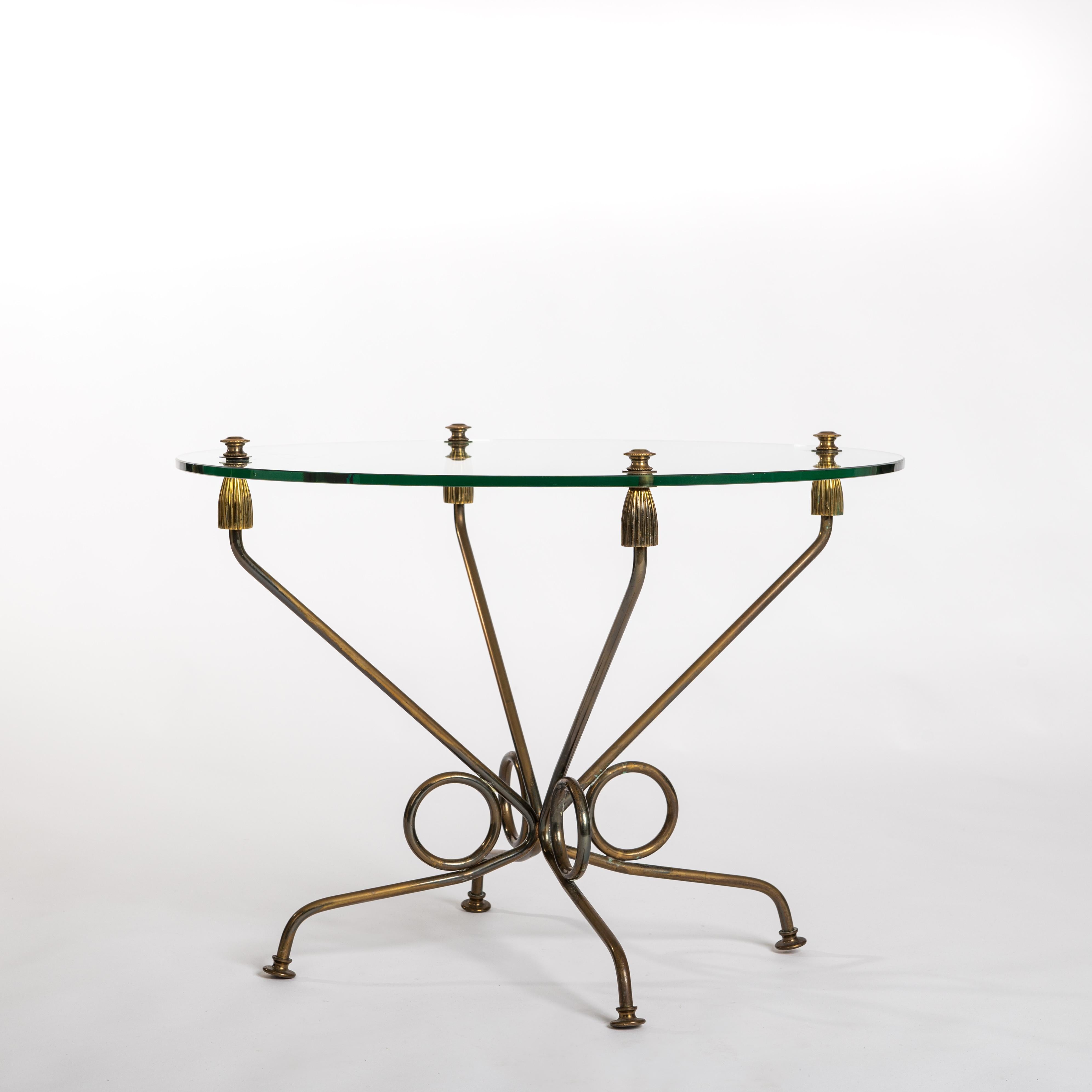 Italian Mid-Century Coffeetable Brass Plated Iron Base and Glass Top, 1950s For Sale 1