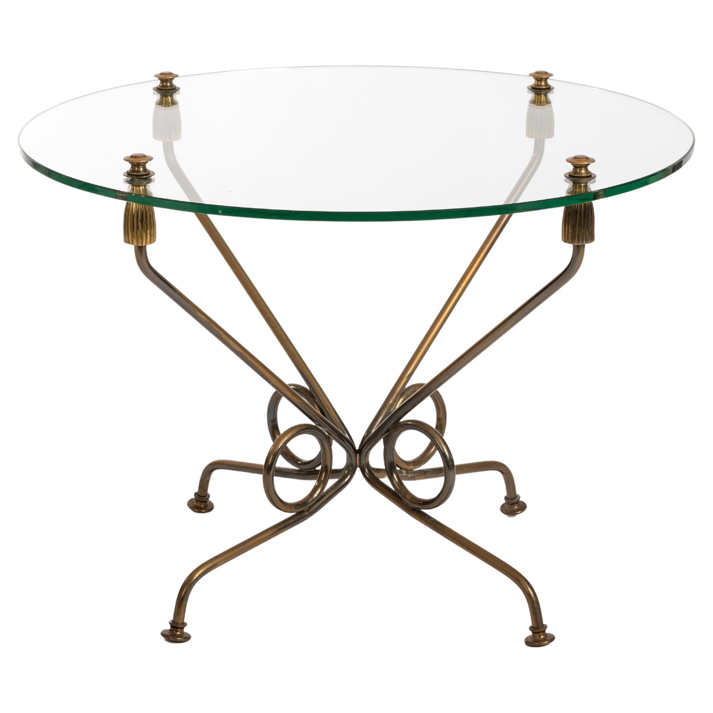 Italian Mid-Century Coffeetable Brass Plated Iron Base and Glass Top, 1950s