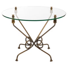 Italian Mid-Century Coffeetable Brass Plated Iron Base and Glass Top, 1950s