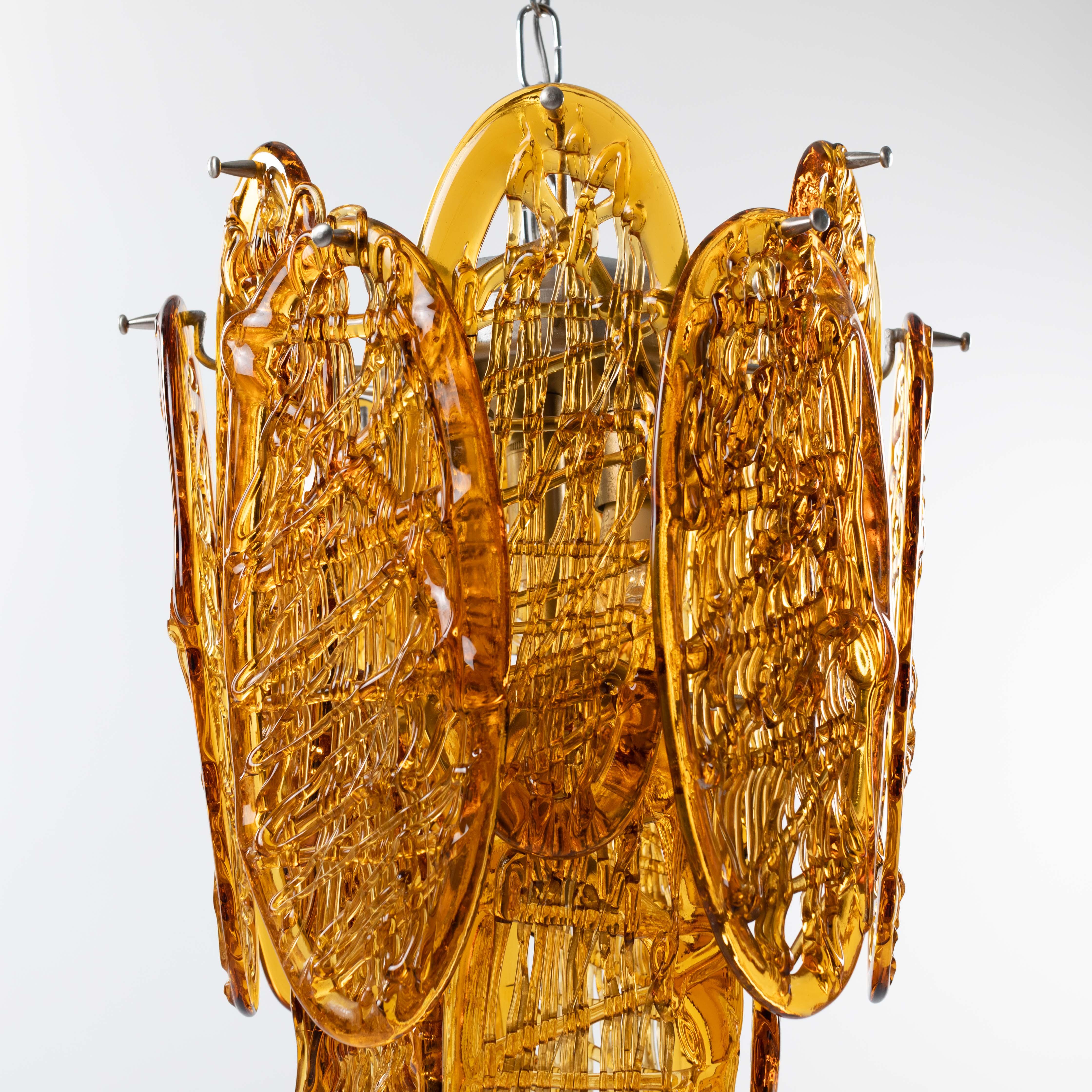 Italian Mid-Century Cognac Colored Muranoglass Chandelier by AV Mazzega, 1960s In Good Condition For Sale In Salzburg, AT