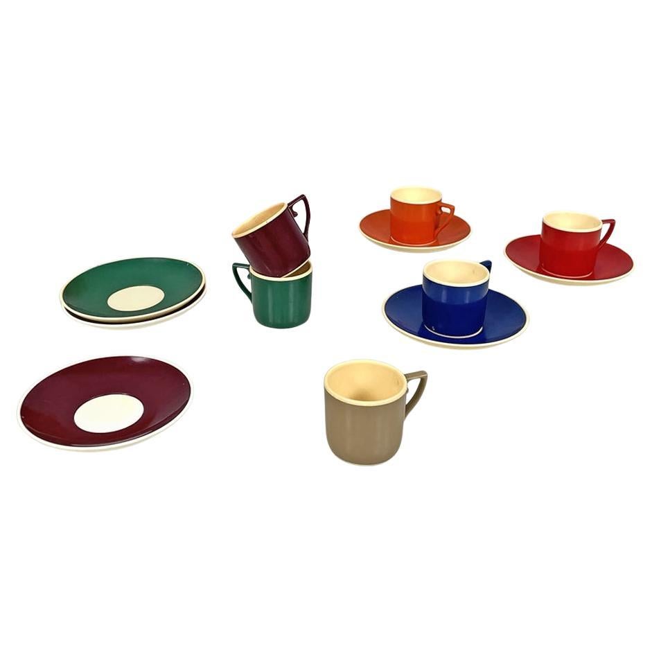 Italian mid-century colored plastic cups and saucers by Kartell Samco, 1960s