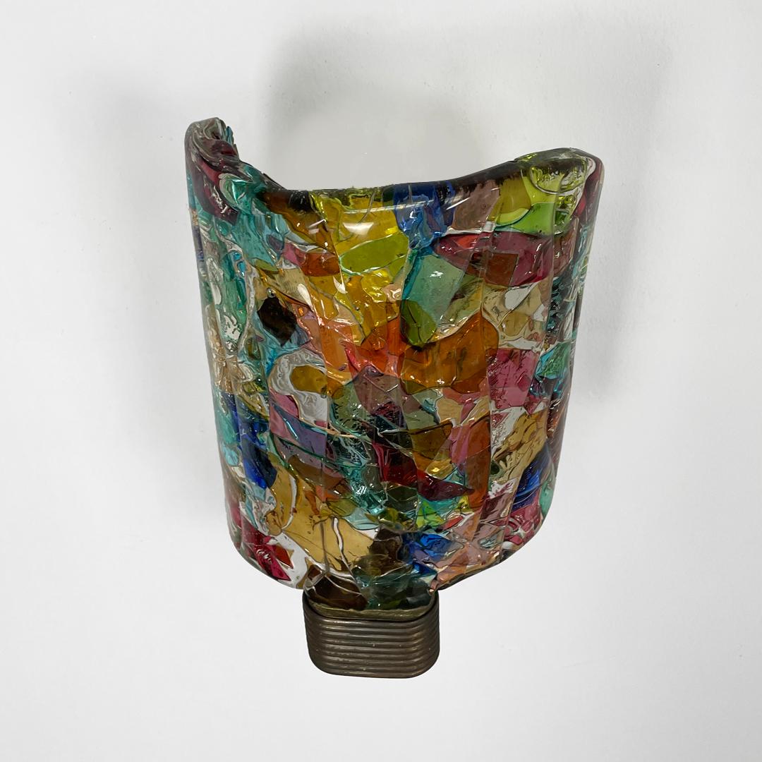 Metal Italian mid century colorful glass wall lamp by Venini, 1950s For Sale