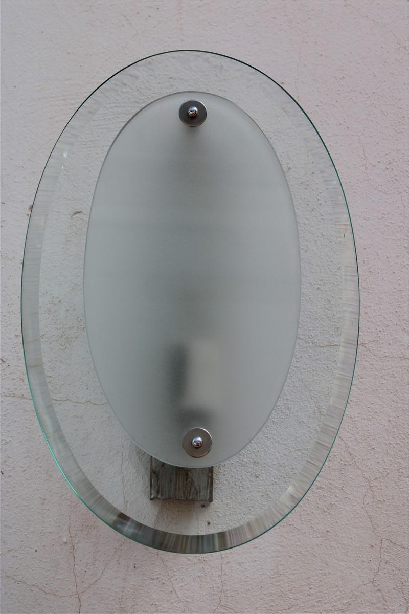 Cristal Lampe murale italienne concave en verre du milieu du siècle dernier, style Fontana Arte, années 1950 en vente