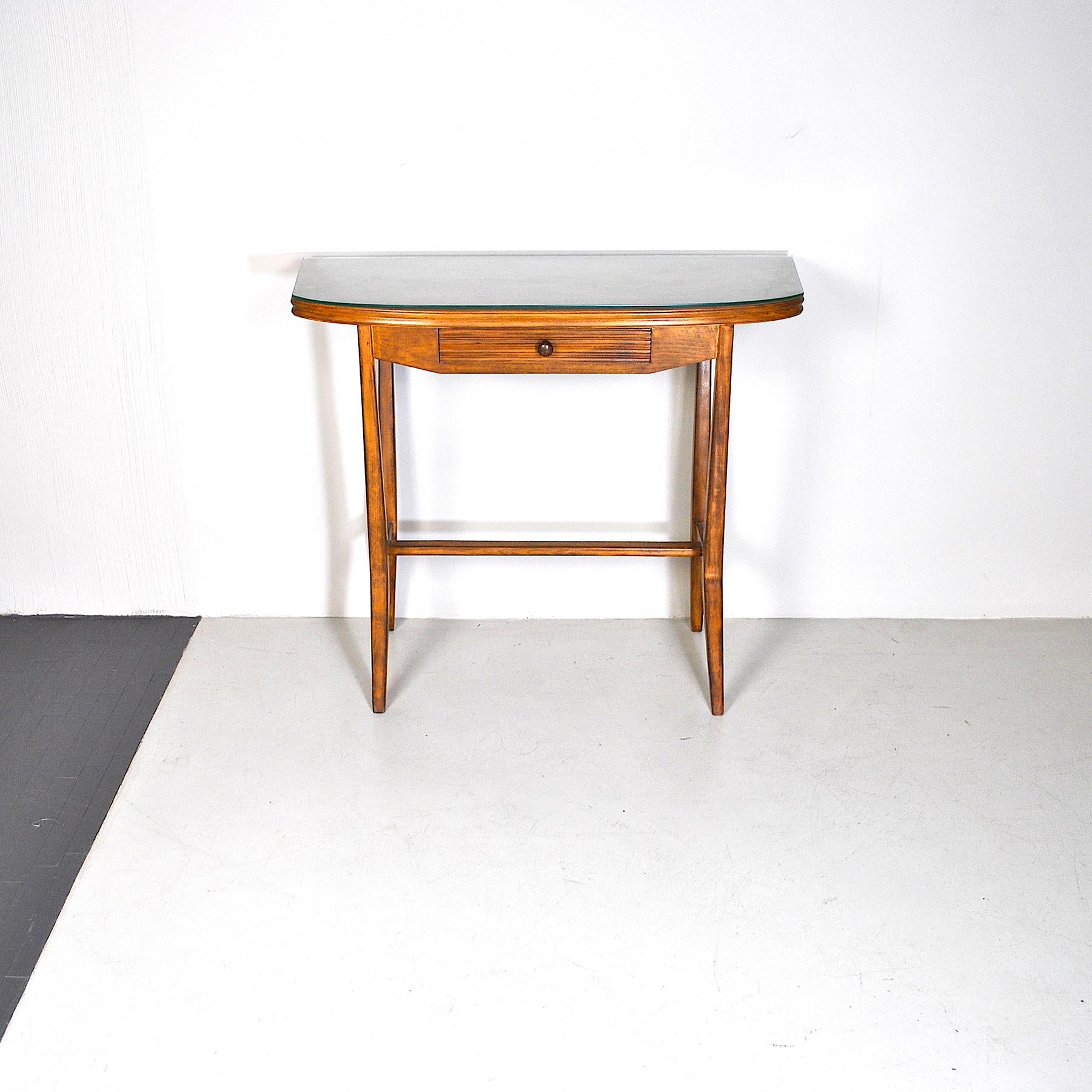 Italian midcentury console 1950s with a glass on top and a little puller.