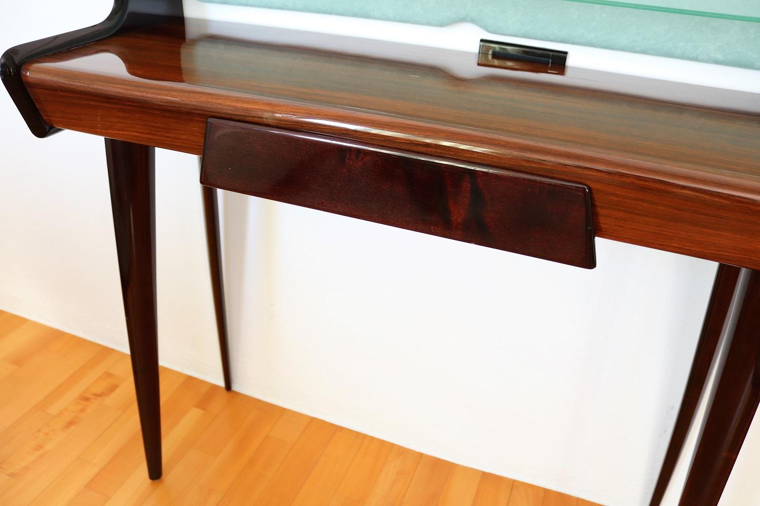 Italian Midcentury Console Design Table in Mahogany and Maple, 1950s 4
