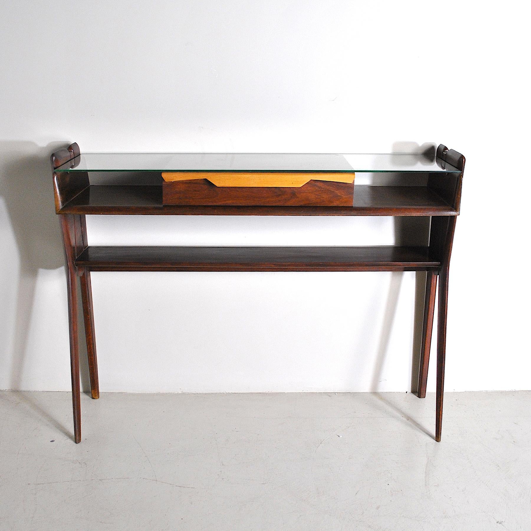 Glass Italian Mid Century Console Table Late 50's Ico Parisi Style For Sale