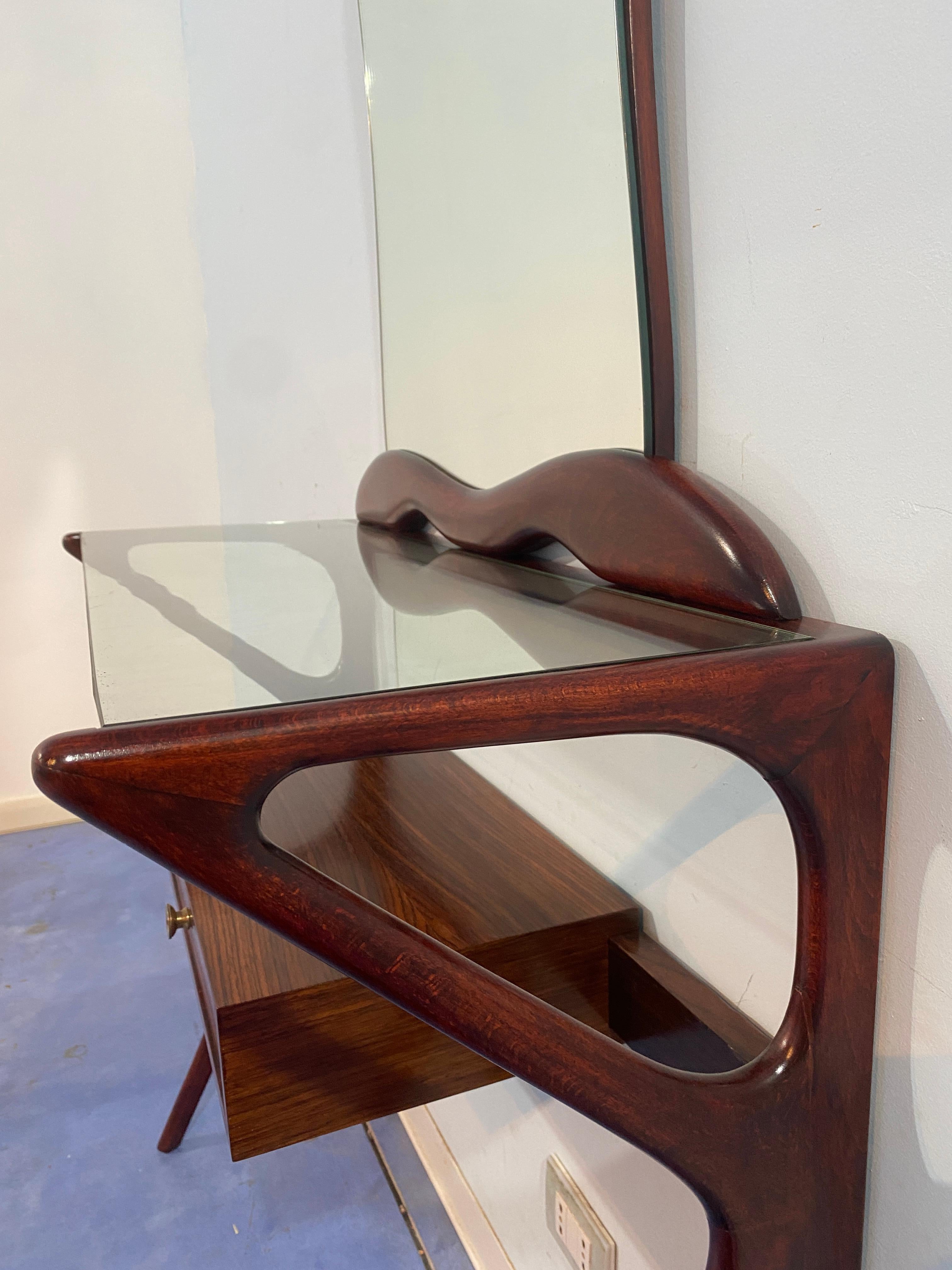 Italienischer Mid-Century-Konsolentisch mit Spiegel, Ico Parisi zugeschrieben, 1950er Jahre im Angebot 7