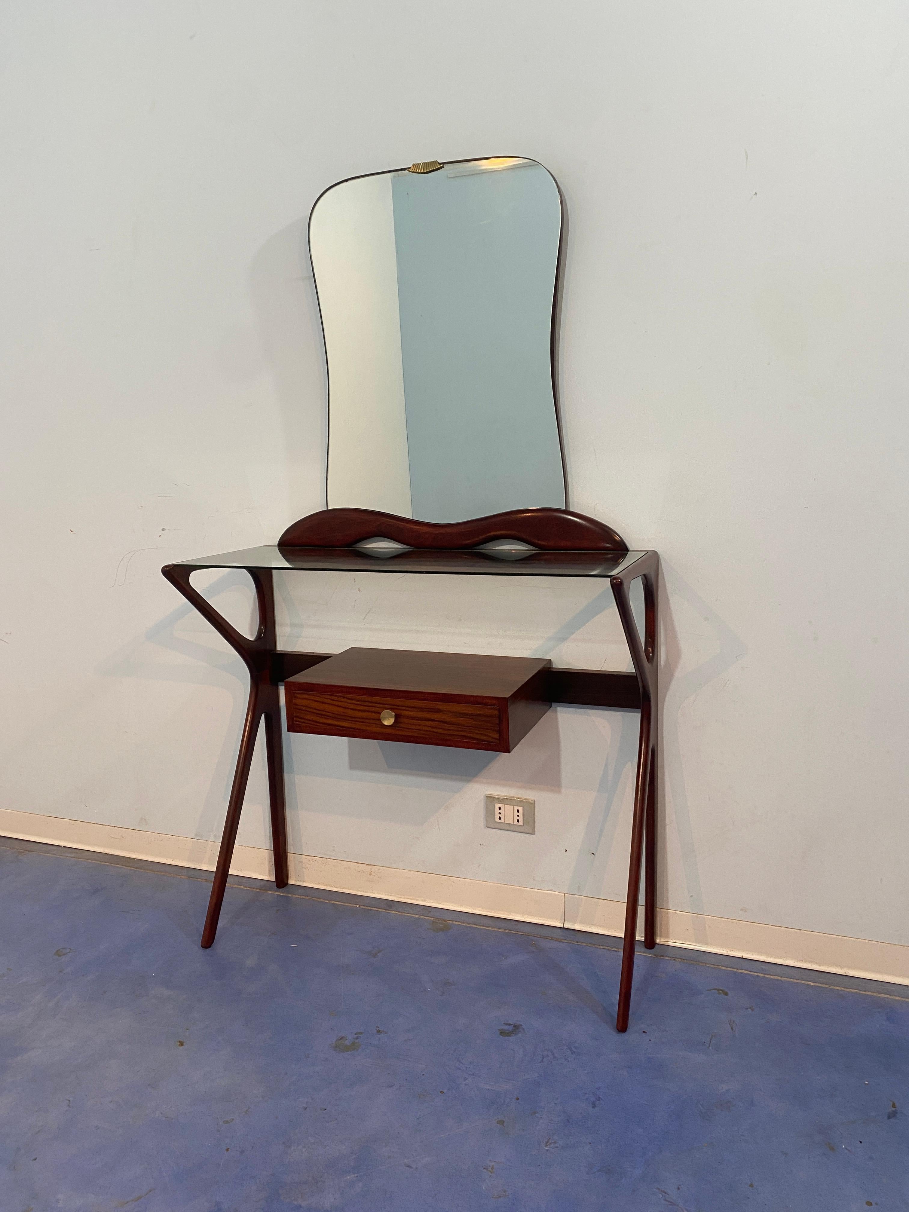 Italienischer Mid-Century-Konsolentisch mit Spiegel, Ico Parisi zugeschrieben, 1950er Jahre (Moderne) im Angebot