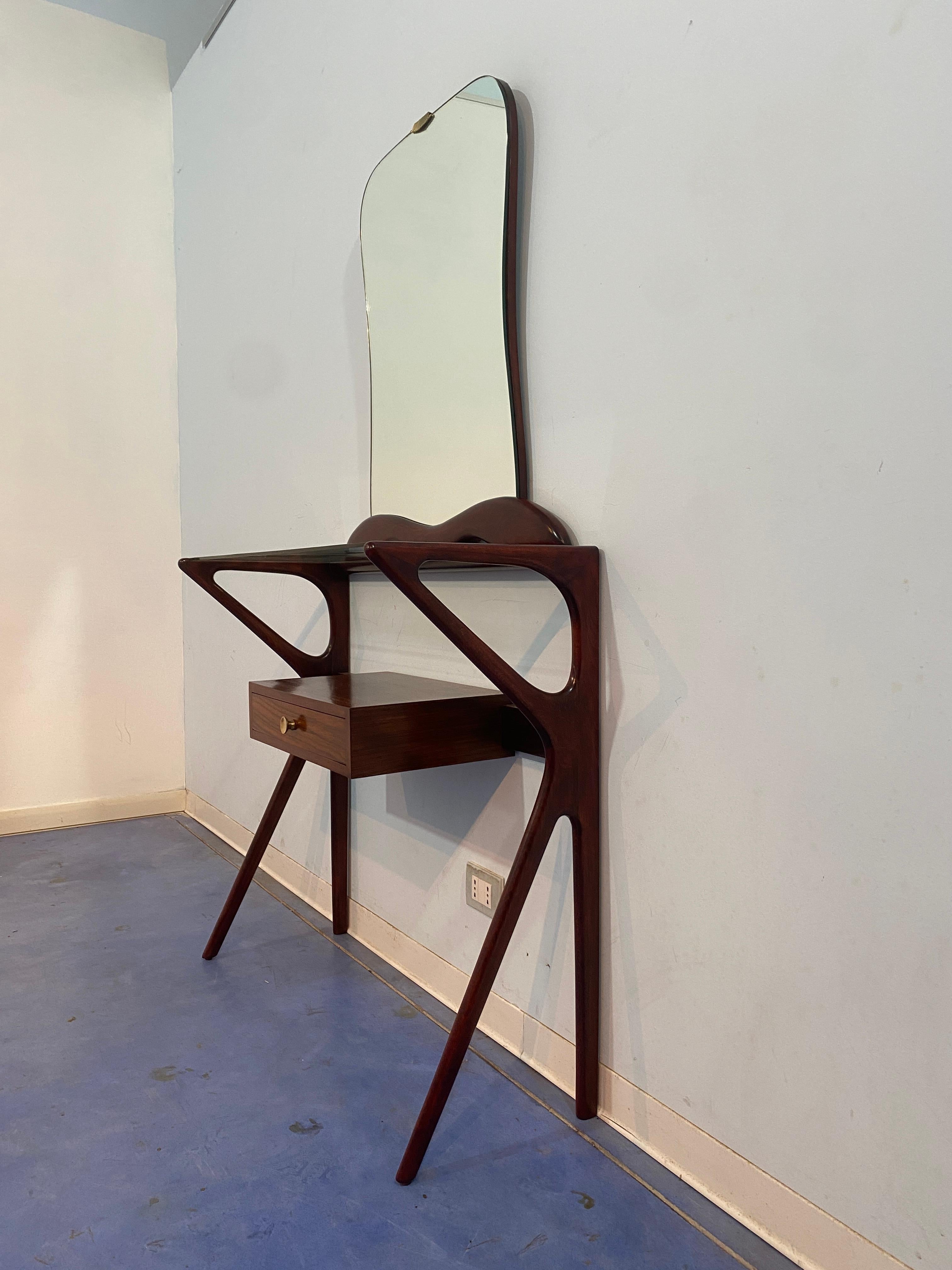 Italienischer Mid-Century-Konsolentisch mit Spiegel, Ico Parisi zugeschrieben, 1950er Jahre im Zustand „Gut“ im Angebot in Traversetolo, IT
