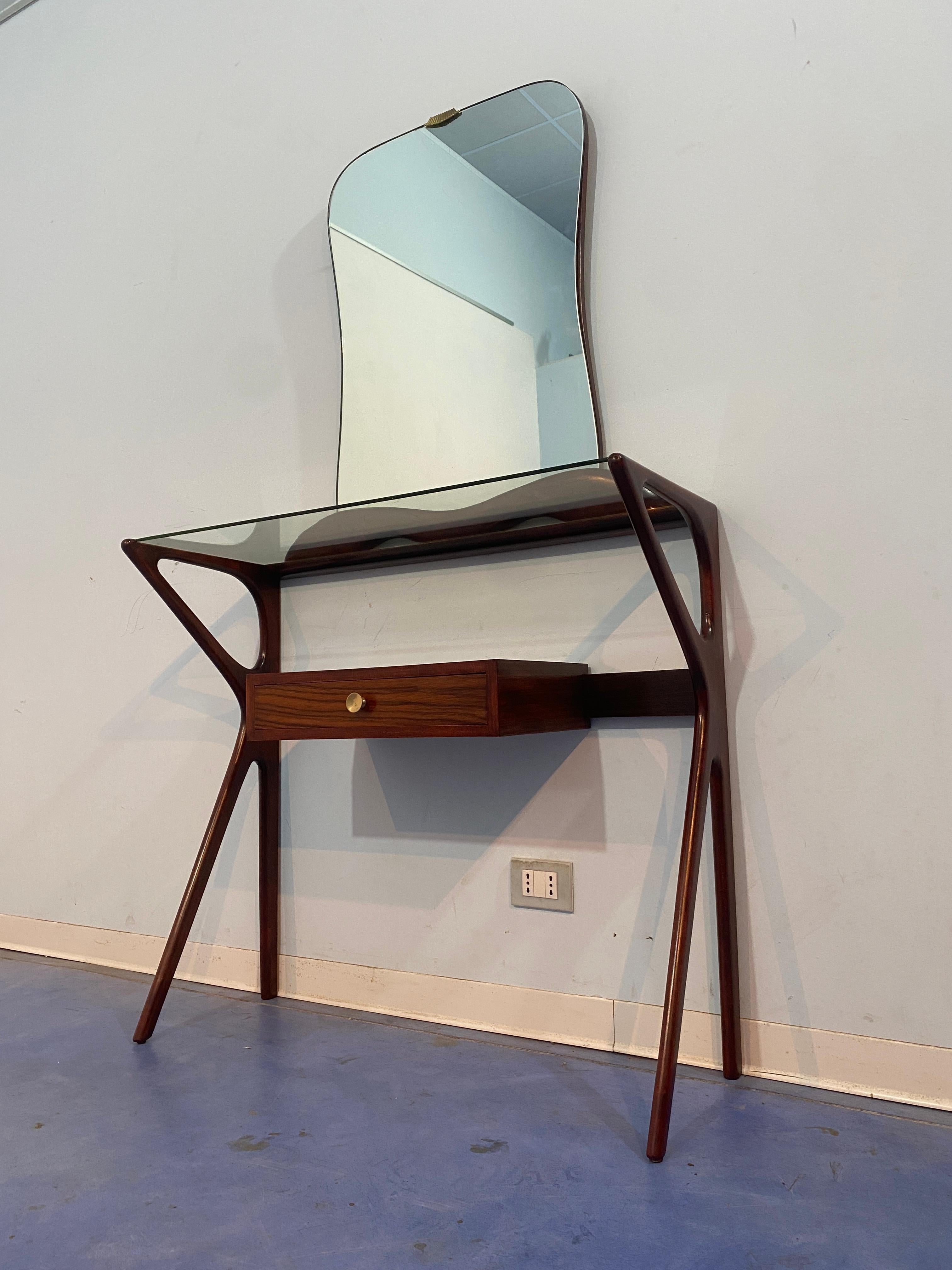 Italienischer Mid-Century-Konsolentisch mit Spiegel, Ico Parisi zugeschrieben, 1950er Jahre (Mitte des 20. Jahrhunderts) im Angebot