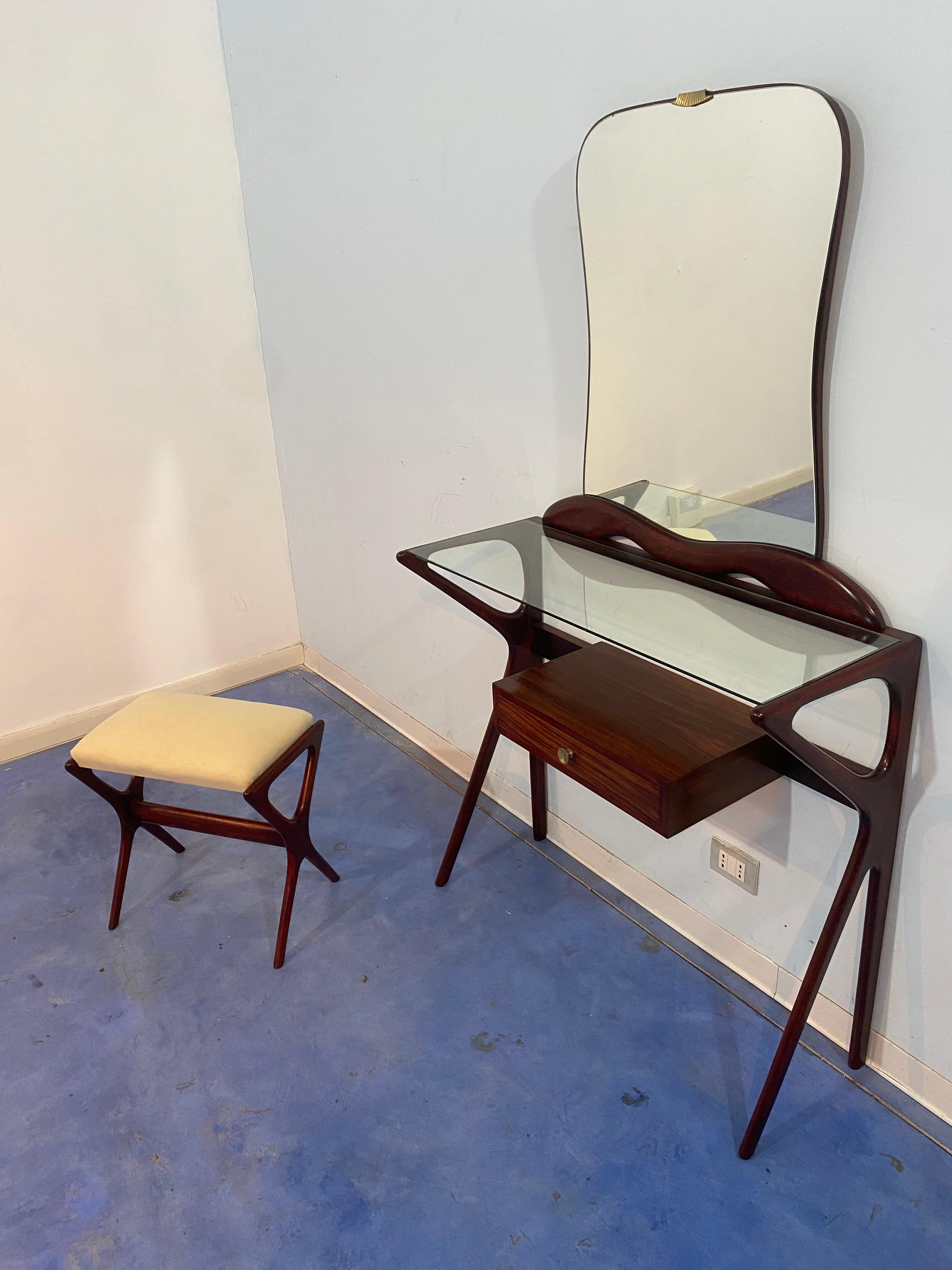 Italienischer Mid-Century-Konsolentisch mit Spiegel, Ico Parisi zugeschrieben, 1950er Jahre (Glas) im Angebot