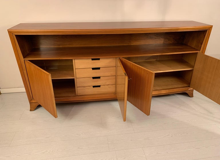 Italian Mid Century Convex Sideboard with Four Grooved Doors For Sale 8