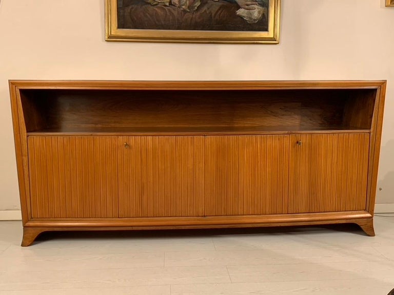 Mid-Century Modern Italian Mid Century Convex Sideboard with Four Grooved Doors For Sale