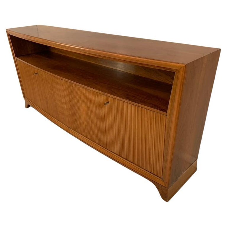 Italian Mid Century Convex Sideboard with Four Grooved Doors For Sale