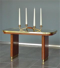 Italian Midcentury Couch Side Table Gio Ponti Style Walnut Brass Mirror Glass