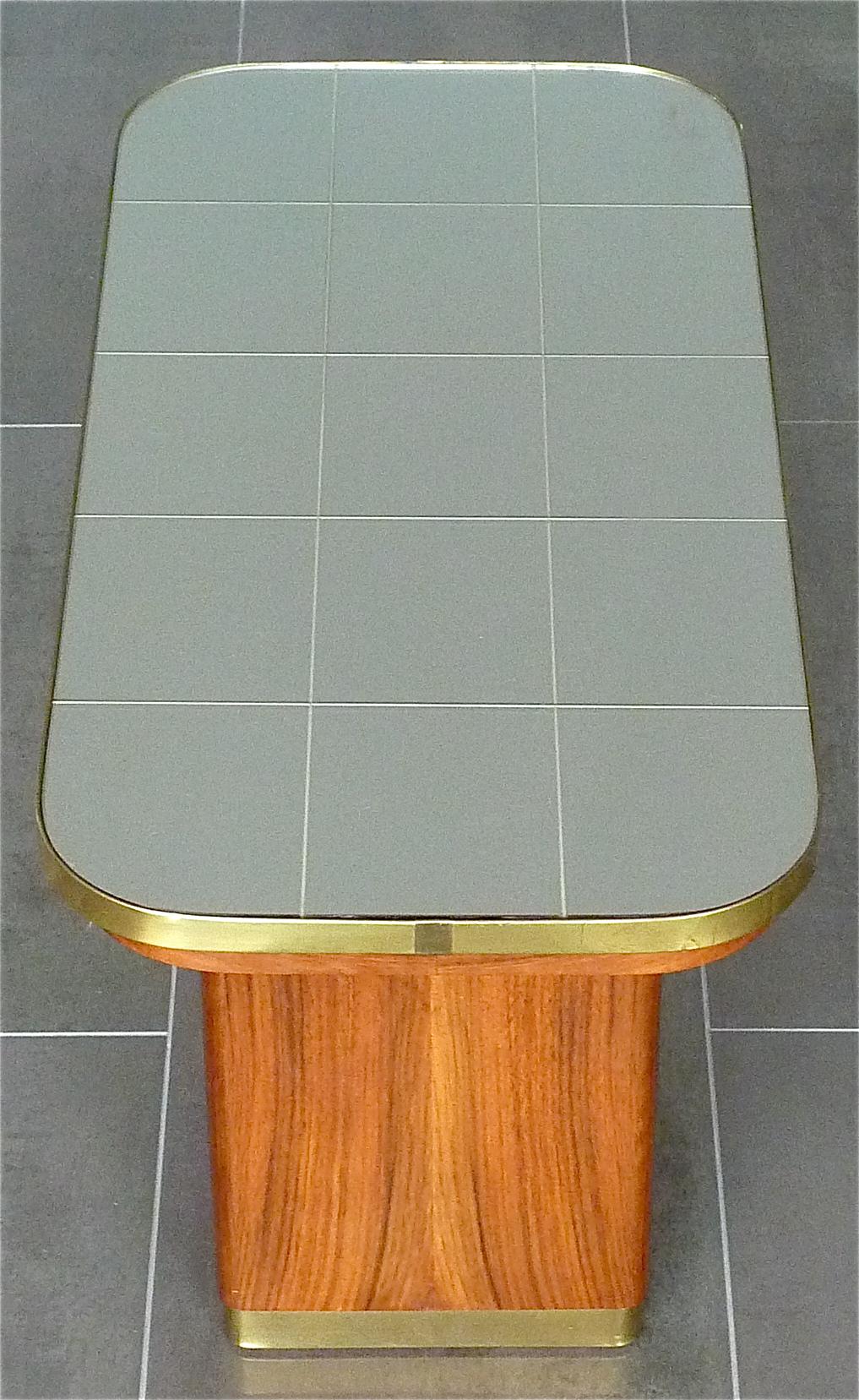 Italian Midcentury Couch Side Table Gio Ponti Style Walnut Brass Mirror Glass For Sale 1