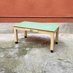 Italian Mid Century Creamy White Wood and Aquamarine Formica Kitchen Table, 1940