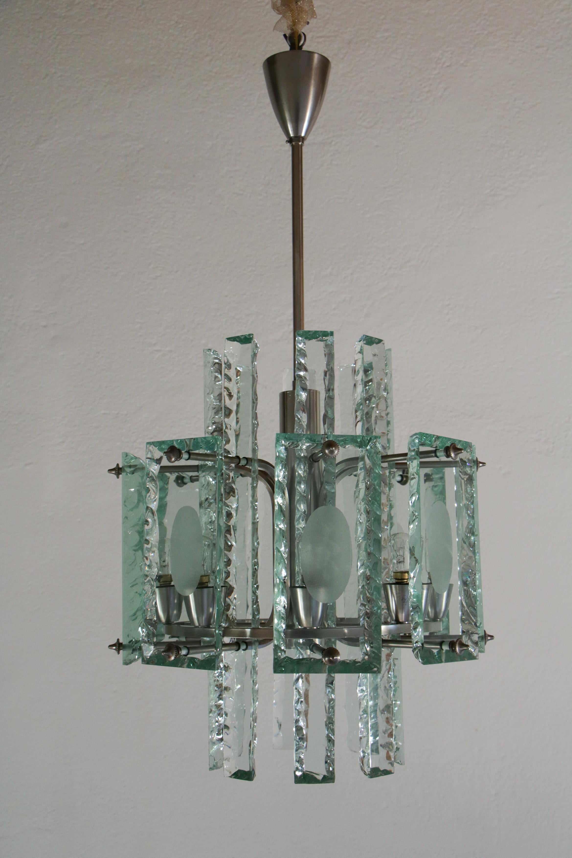 Mid-Century Modern Italian Mid-Century  Chandelier Attributed to Fontana arte  , 1950s For Sale