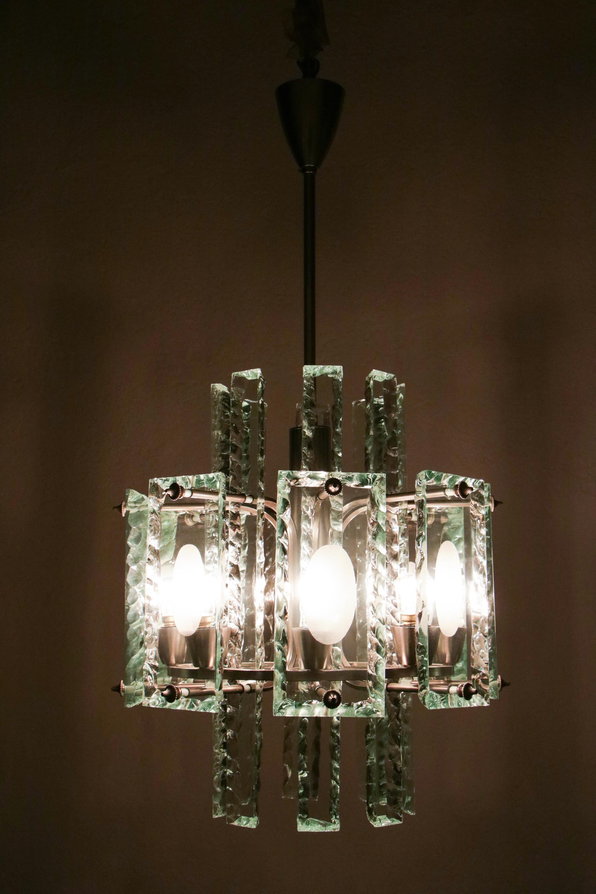 Mid-20th Century Italian Mid-Century  Chandelier Attributed to Fontana arte  , 1950s For Sale
