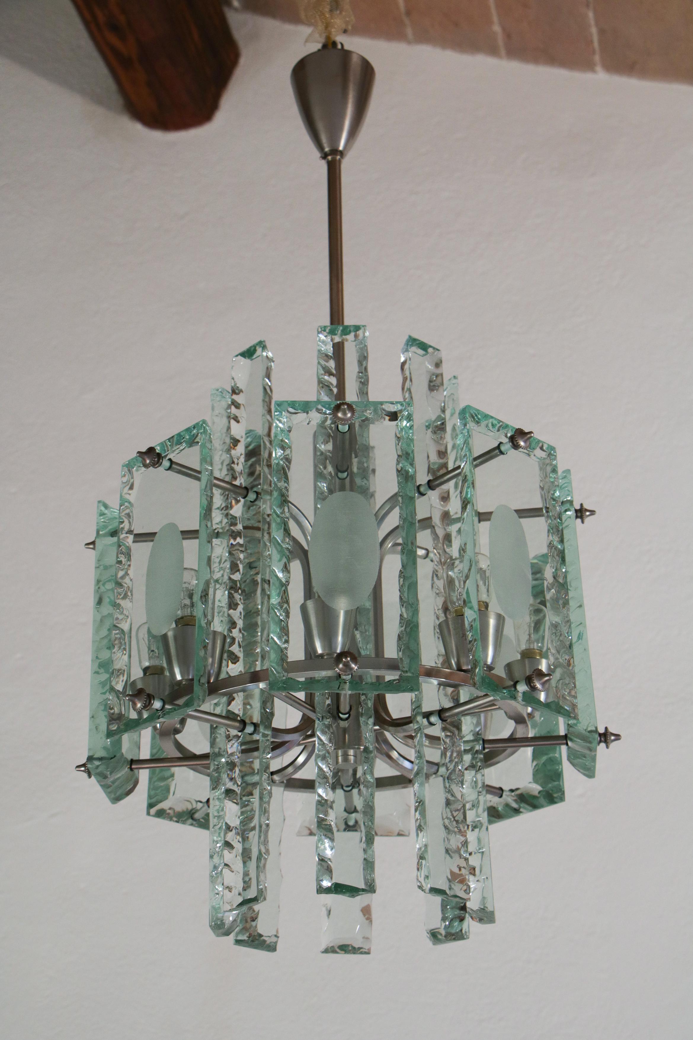 Ottone Italiano Mid-Century  Lampadario attribuito a Fontana Arte  , 1950s in vendita
