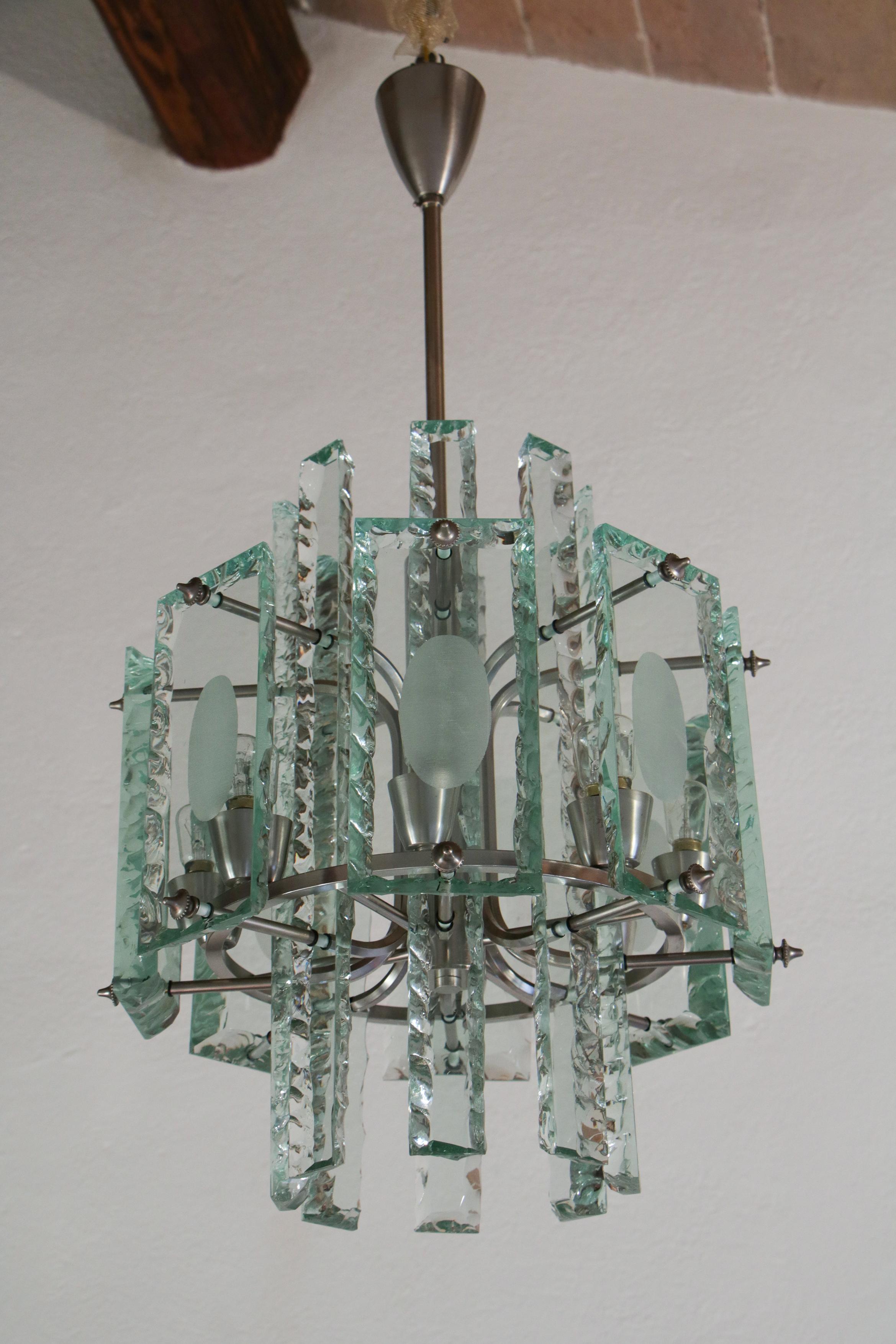 Brass Italian Mid-Century  Chandelier Attributed to Fontana arte  , 1950s For Sale