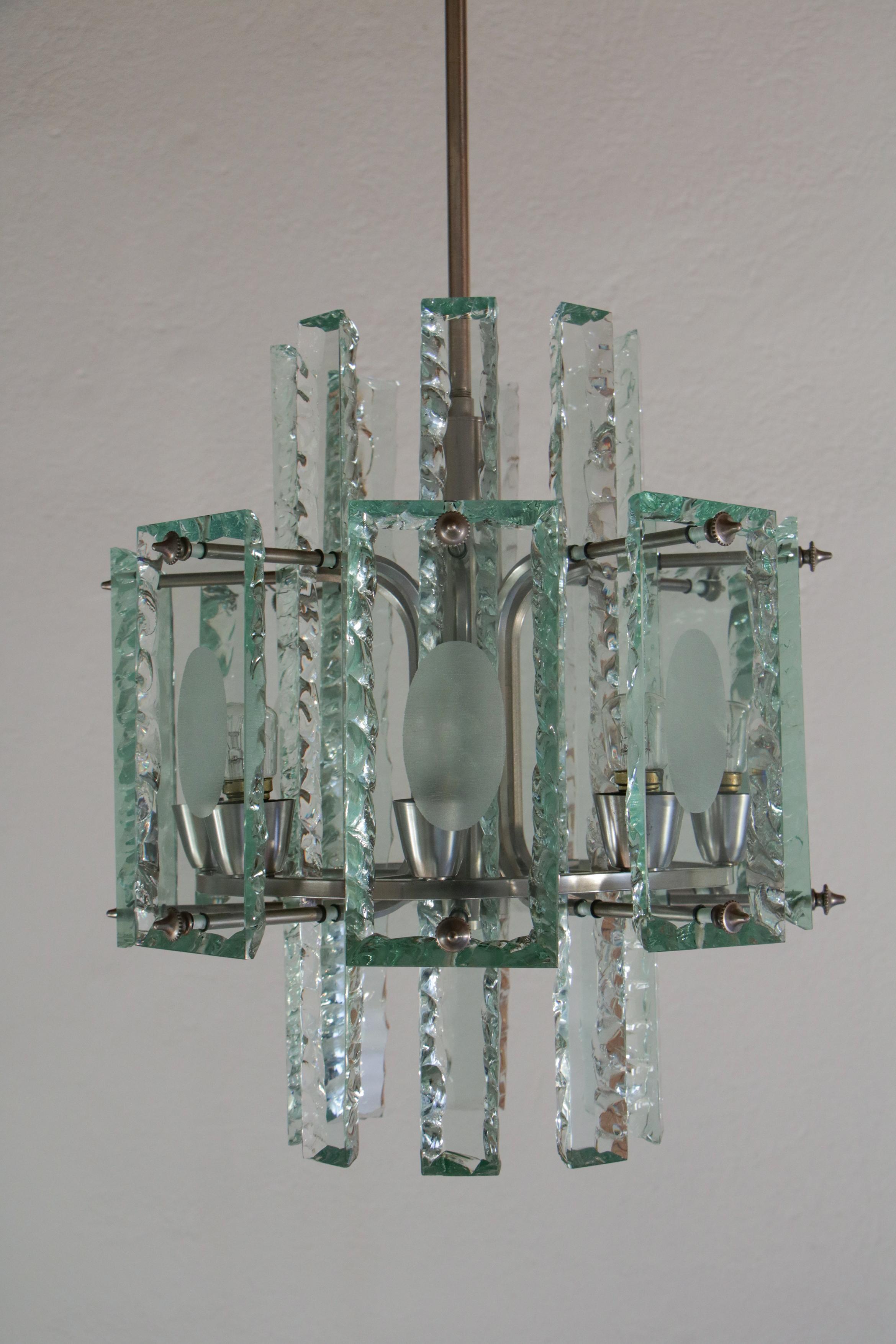 Italian Mid-Century  Chandelier Attributed to Fontana arte  , 1950s For Sale 1