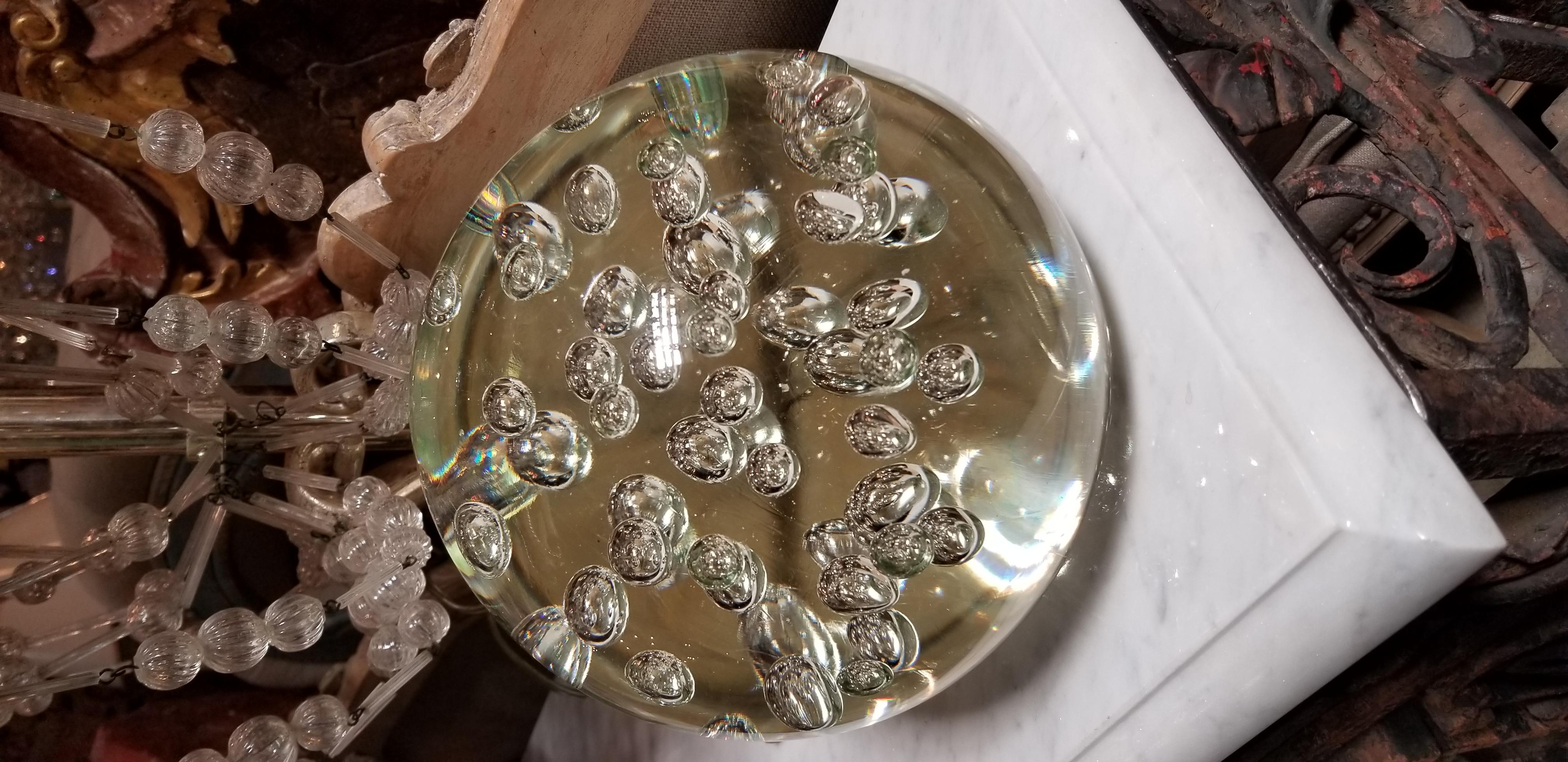Italian Mid-Century Crystal Sphere with Bubbles In Excellent Condition In Los Angeles, CA