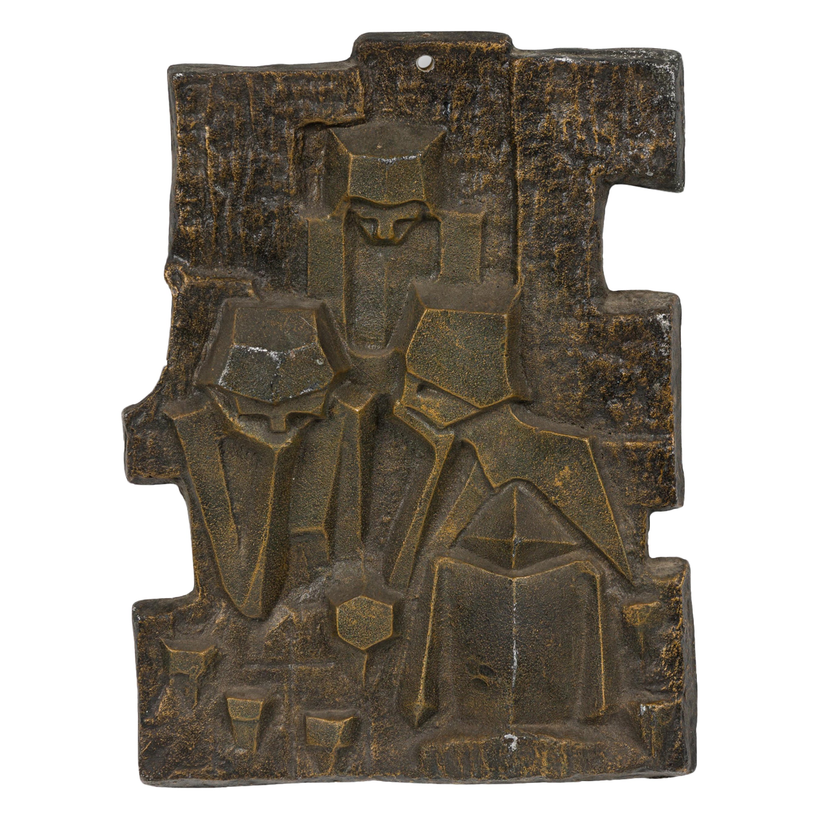 Italian Mid-Century Cubist Bronze Wall Plaque For Sale
