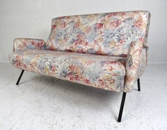 Italian Mid-Century Curved Arm Loveseat Sofa