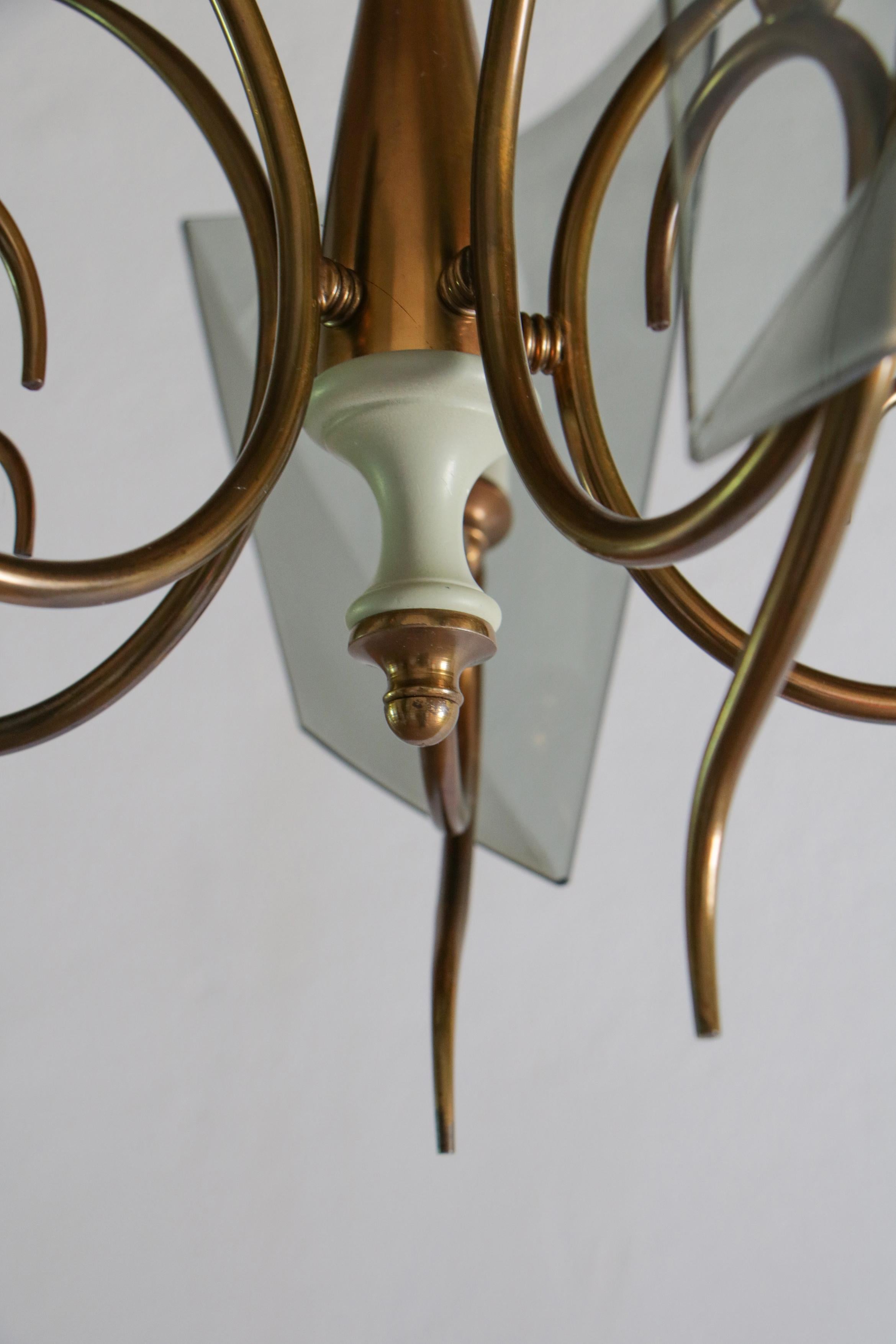 Italian Mid-Century Curved Glass Chandelier Attributed to Fontana Arte, 1950s For Sale 1