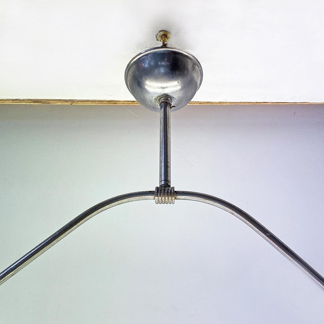 Italian Mid-Century Curved Steel Road and Double Neon Chandelier, 1940s 2