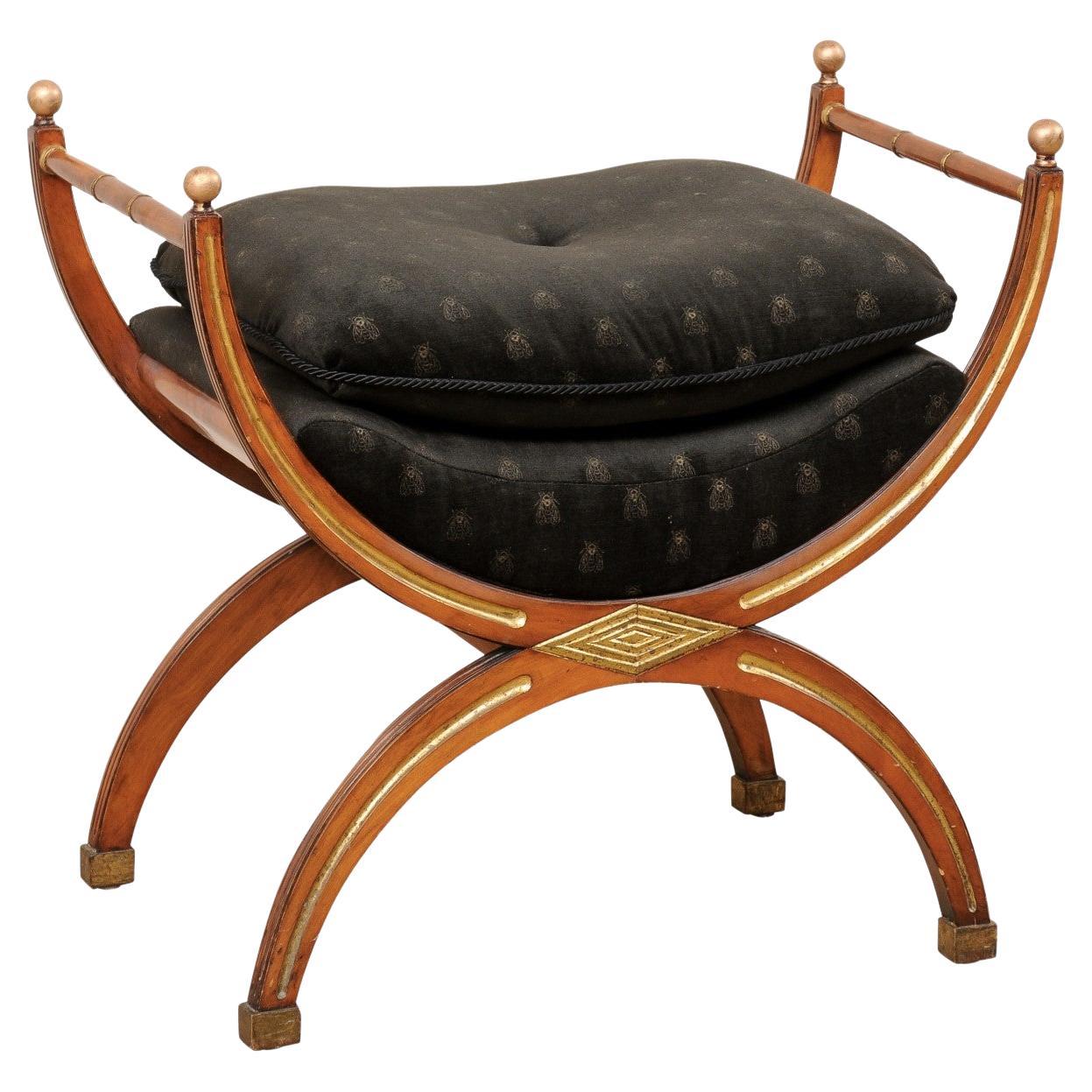 Italian Mid-Century Dante Style Stool W/ Nicely-Sized Cushioned Seat