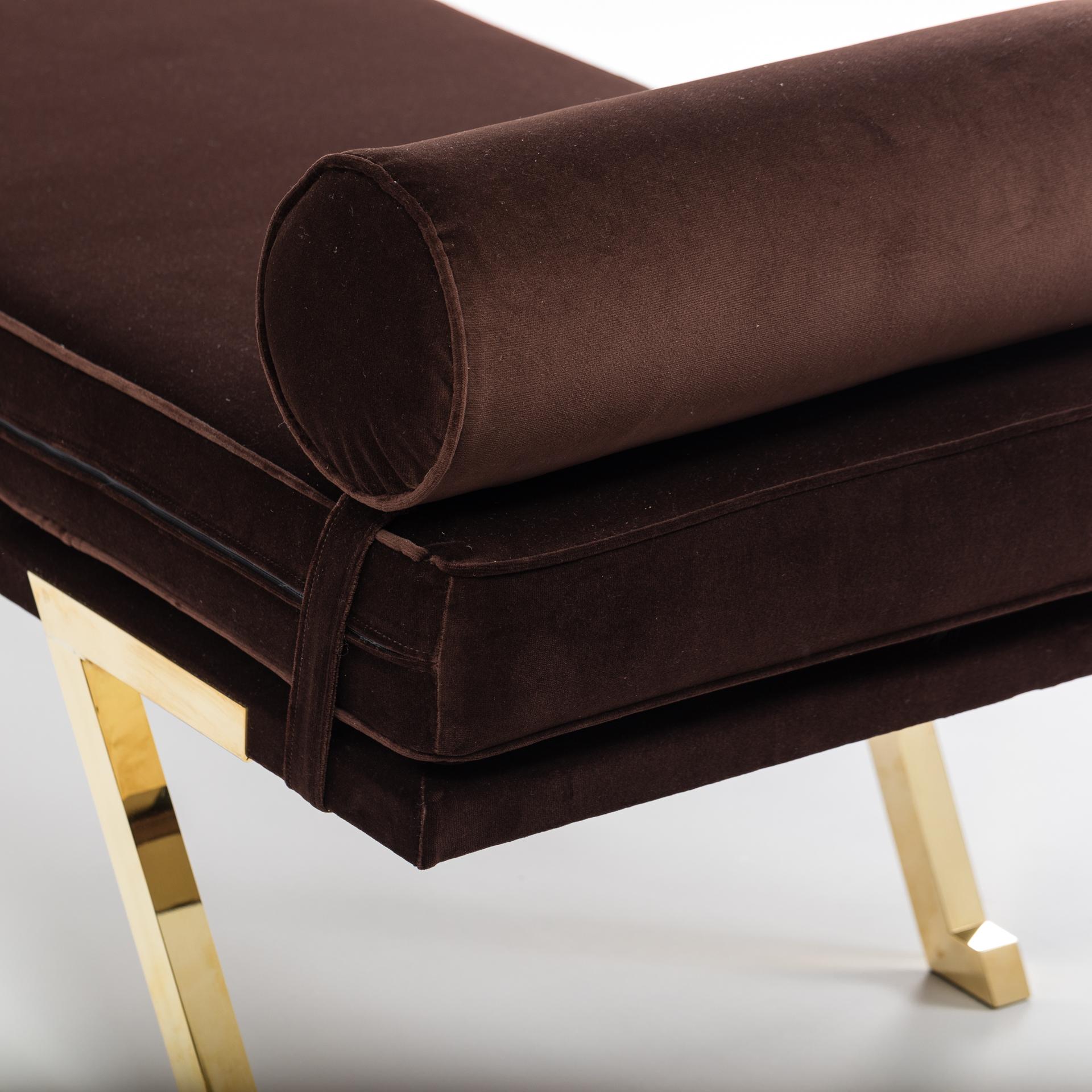 Italienisches Mid-Century Daybed / Bank Messingbeine, schokoladenbrauner Samt 1970er im Angebot 6