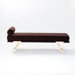 Italian Mid-Century Daybed / Bench Brass Legs, Chocolate Brown Velvet 1970s