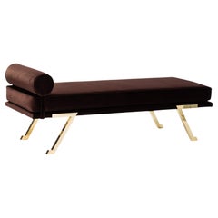 Italian Mid-Century Daybed / Bench Brass Legs, Chocolate Brown Velvet 1970s