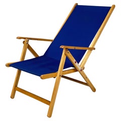 Italienischer Deckenstuhl aus der Mitte des Jahrhunderts aus blauem Stoff und Holz von fratelli Reguitti, 1960